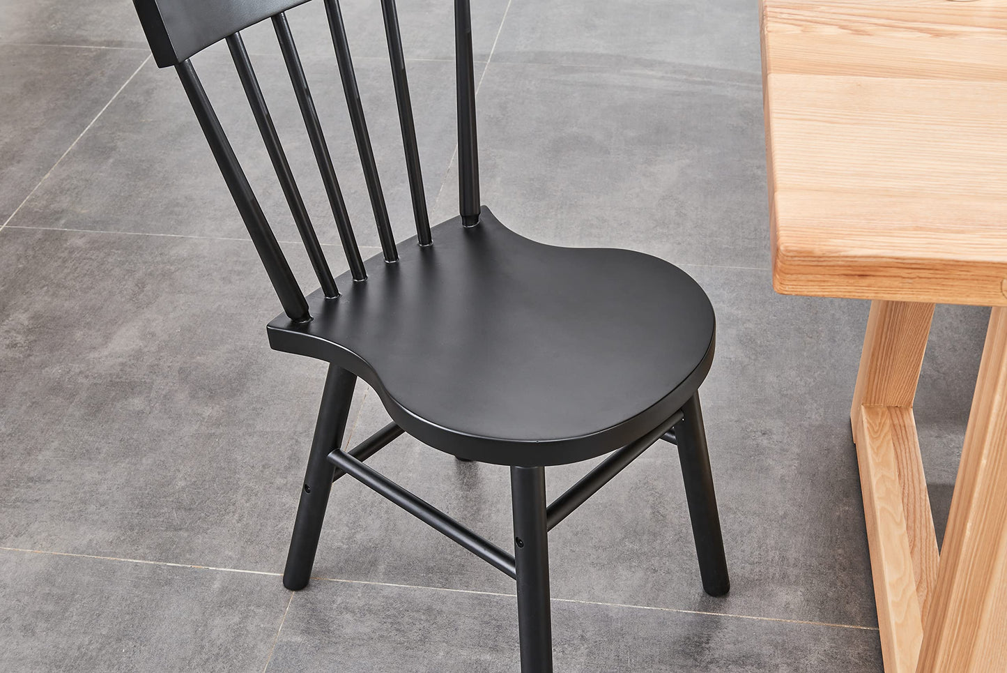 Rubber Wood Solid Wood Dining Chairs Set of 2, Kitchen Dining Room Chair Windsor Chair-Black 2PCS/Set
