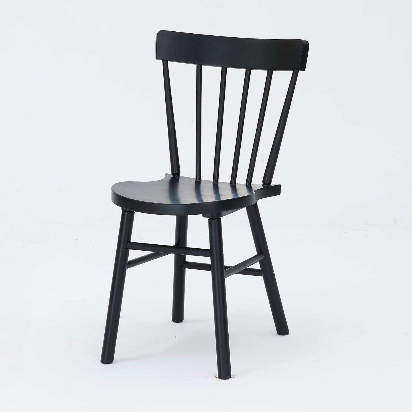 Rubber Wood Solid Wood Dining Chairs Set of 2, Kitchen Dining Room Chair Windsor Chair-Black 2PCS/Set