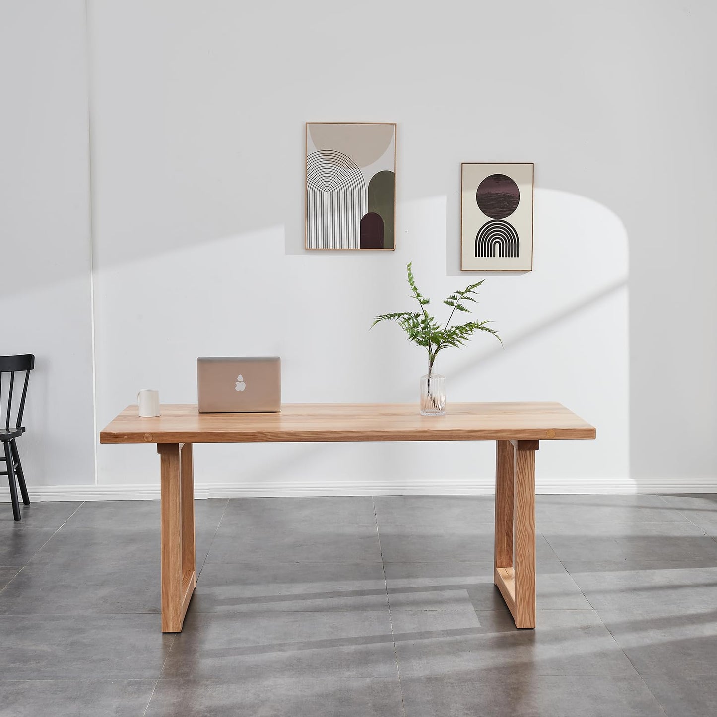 6-8 People 6FT Ash Wood Table Rectangular, Kitchen Dining Table, Modern Conference Desk Table for Office-Plain