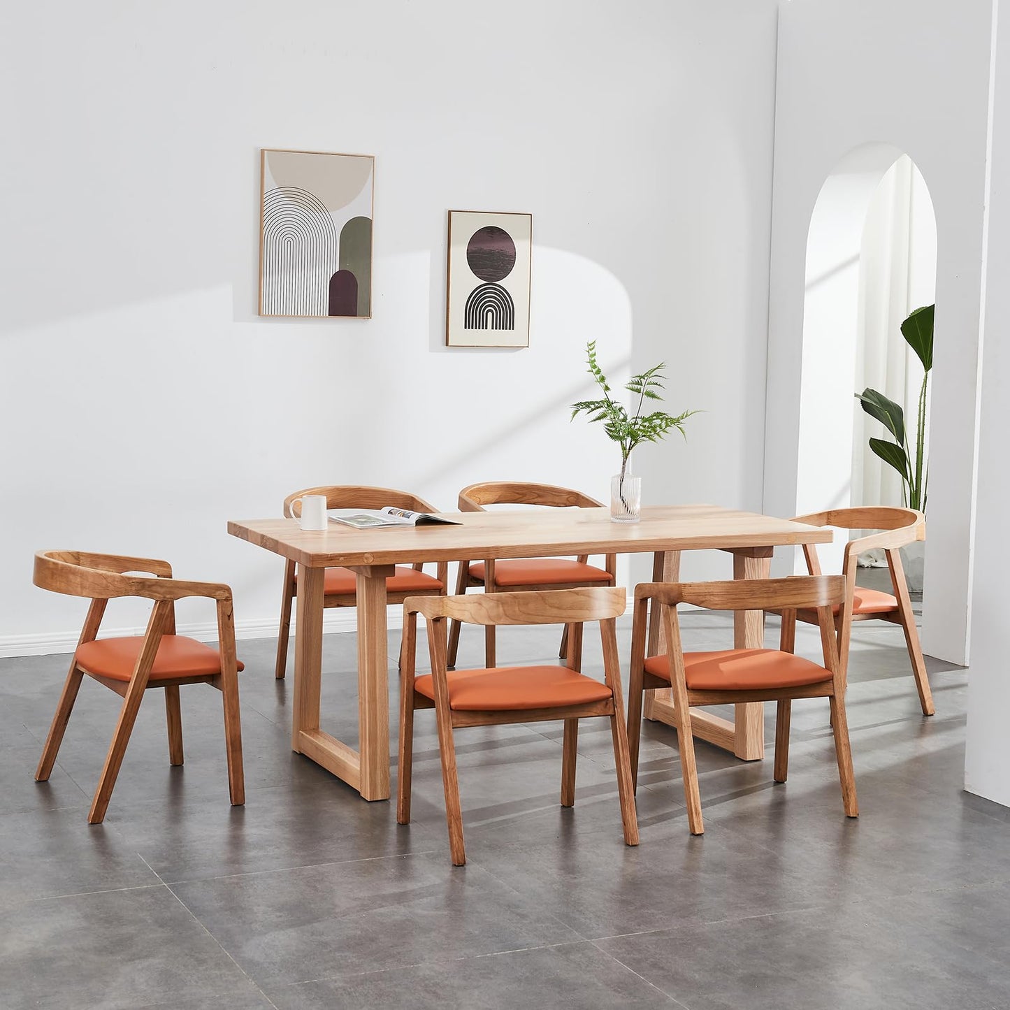 6-8 People 6FT Ash Wood Table Rectangular, Kitchen Dining Table, Modern Conference Desk Table for Office-Plain