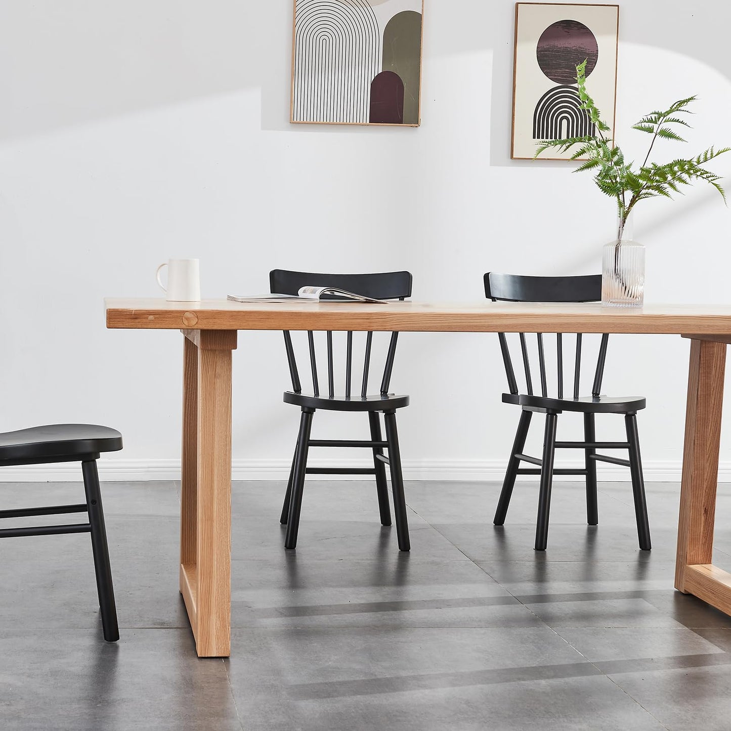 6-8 People 6FT Ash Wood Table Rectangular, Kitchen Dining Table, Modern Conference Desk Table for Office-Plain