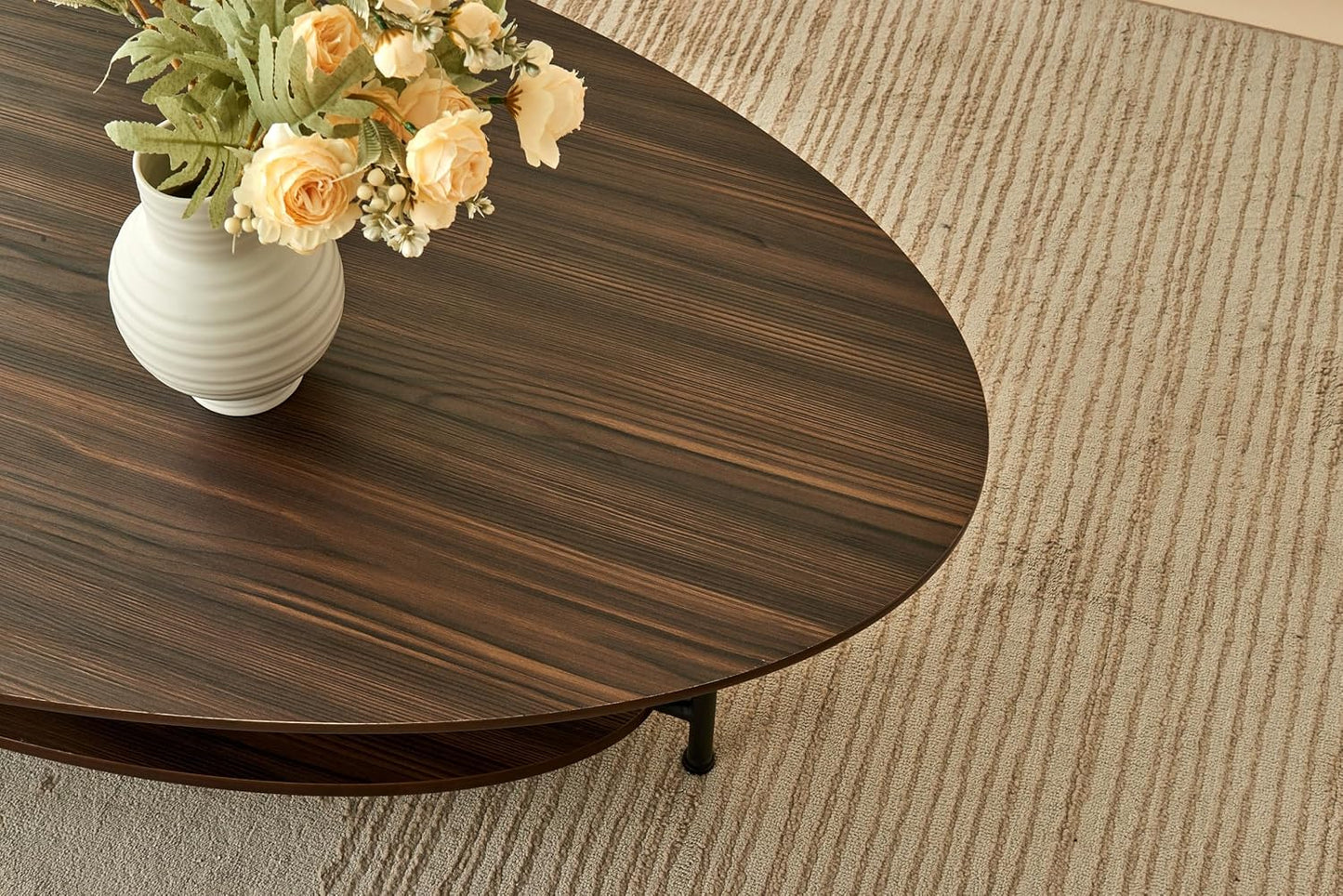 2-Tier Coffee Table Ash Wood Mid Century Moern Table with Sturdy Legs Tea Table for Living Room Bedroom