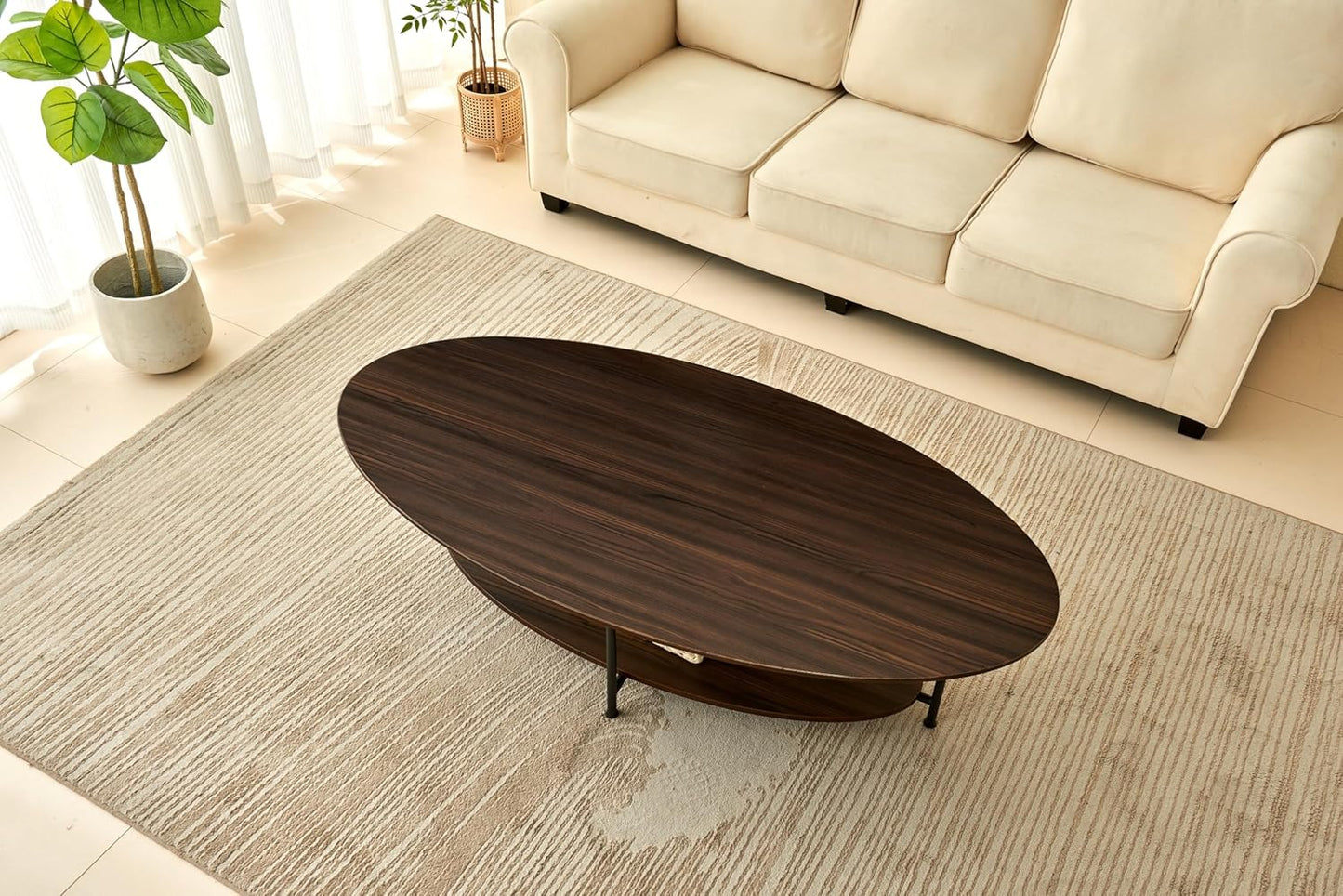 2-Tier Coffee Table Ash Wood Mid Century Moern Table with Sturdy Legs Tea Table for Living Room Bedroom